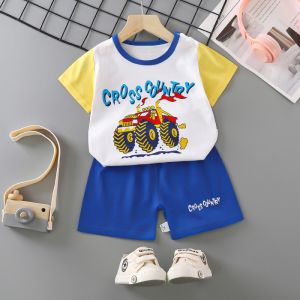 Childrens Short-Sleeved Suit Boys Cotton T-shirt Baby Childrens Summer Clothing Girls Shorts Clothes for Babies Summer Clothes