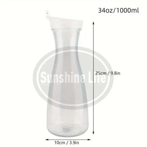 1L Round Carafe With White Lid Plastic Cold Water Kettle Juice Flower Tea Kettle Heat-resistant Food-Grade Pitchers