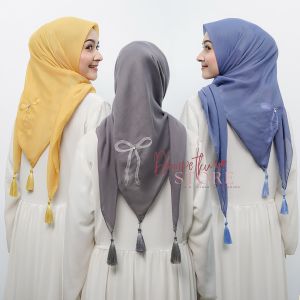 Hijab Segi Empat Tasel / Kerudung Paris Pita Bordir Payet Terbaru