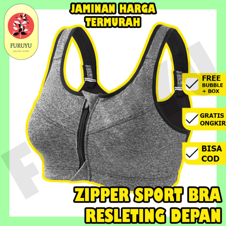 Bra Sport SportBra BH Bra Senam Yoga Fitness Olahraga Zipper Resleting  Depan Pakaian Dalam Wanita