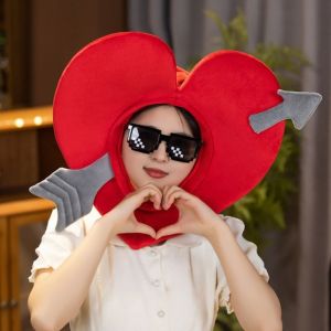 YOUSHI TOP Red Funny Valentines Heart Hat Love Peach Headwear Pullover Hat Warm Creative Gift Novelty Cupids Arrow Hat Valentines Day Confession