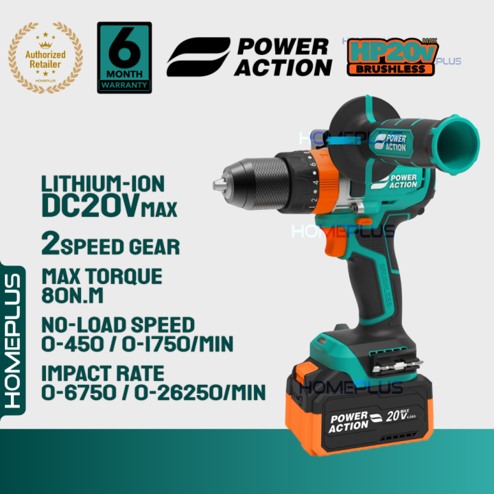 Homeplus Power Action BID20B 20V Brushless Cordless Impact Drill Power ...