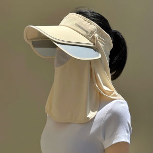 Sun Hat Woman with Detachable Face Mask Bigger Brim Empty Top Uv Outdoor Summer Hat Topi Pantai Wanita 防晒帽