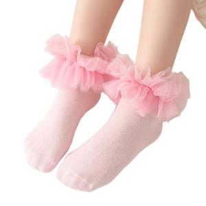 1 Pair Soft & Breathable Cotton Ankle Socks Infants Calf Length Socks for Girls Feature Stylish Lace Ruffle Design