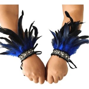 GOXBERK Pearl Feather Wrist Cuffs Lace Adjustable Halloween Arm Cuff Vintage Fluffy Plume Bracelet Carnival