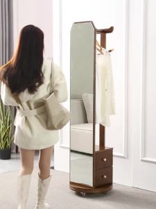 Solid wood dressing mirror hat rack rotatable hanging rack floor standing household bedroom drawer multifunctional living room storage rack