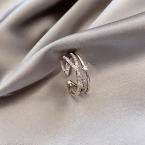 GENENIC Personality Crystal Finger Rings Luxury Elegant Zircon Crossed Rings Fashion Jewelry Hollow Out Womens Opening Ring Valentines Day