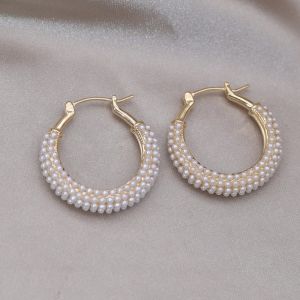 Fashion Jewelry 14K Gold plated Handmade Pearl Round hoop Earrings Elegant Womens Daily Work Accessories