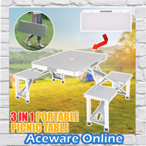 Aluminium Foldable Picnic Table Meja Lipat With 4 Chairs Folding Adjustable Outdoor Picnic Camping Folding Group Table