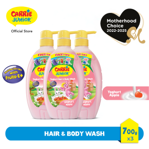 [Bundle of 3]  CARRIE JUNIOR Hair & Body Wash-Yoghurt Apple (700g) [New Toy] Nourishing & Moisturising Skin |Kids Shower