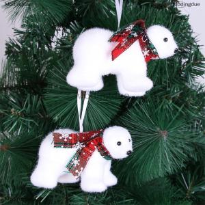 [COD] Modingdue Christmas Cute Flocking White Bear Christmas Tree Ornaments Xmas Hanging Tree Pendants Toy Decoration Gift For Girl Boy Kid