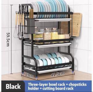 Brand New 2/3-Tier Dish Drainer Drying Rack Kitchen Countertop Plate Organizer Storage Shelf Black 2/3 Layers Dish Rack Utensils With Spoon Holder 3 layer