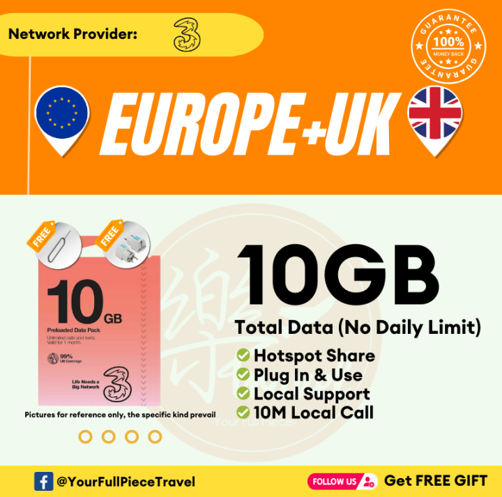 【Europe Three/Vodafone Sim Card】 【Unlimited Data】 【欧洲上网卡】 【No Daily