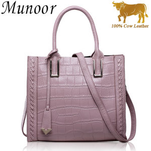 Munoor 100% Top Grain Genuine Cow Leather Women Top Handle Shoulder Bag