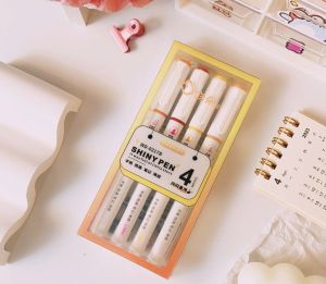 Kids 4pcs Glitter Highlighter Shiny Pen Fine Pastel Marker Scrapbook Painted Stationery School Supplies for Kids