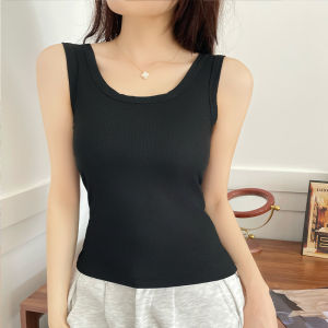 Maniyun 95% Cotton Long Type Tank Top With Bra Padding Fixed Cup Round Neck Women Wide Strap Camisole