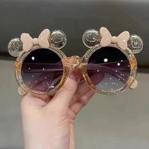 Taidu dễ thương Kính râm họa tiết hoạt hình với nơ pha lê và Tai chuột cho trẻ em thời trang UV400 bảo vệ
