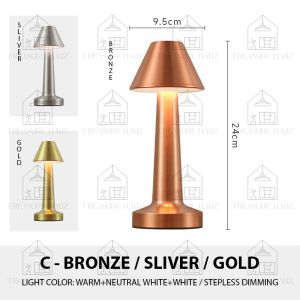 🔥[Ready Stock] Ins Luxury Nordic Metal LED Cordless Table Lamp Touch 3 Color Dimmable Night Light Lampu Tidur Malam 小夜灯