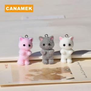 【CANAMEK】 Flocking Animals Cartoon Cats Shape Resin Dolls Beads Pendant Diy Jewelry Earring Garment Keychain Pendant Accessories