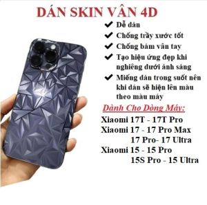Miếng dán skin vân 4D mặt lưng trong suốt Dành Cho Xiaomi 17T 17T Pro Xiaomi 17 17 Pro 17 Pro Max 17 Ultra Xiaomi 15 15 Pro 15S Pro 15 Ultra