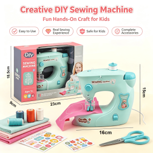 Mini Electric Sewing Machine Toy for Kids DIY Craft Sewing Kit with LED Light Educational Pretend Play Toy