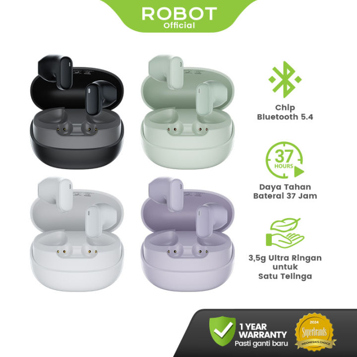 ROBOT TWS Earphone Wireless Bluetooth 5.4 with Gagang Mini 2 cm Headset Bluetooth 37H PlayTime Nova T1 Original - Garansi 1 Tahun