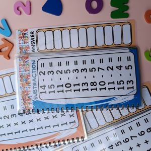Math Workbooks (MIDAS) for Preschool Elementary Addition Subtraction Division Multiplication Reuseable Fun Learning Childrens books Journal Made to Order