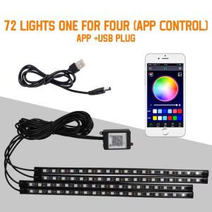 ECILY Neon 36 48 72 LED Car Interior Ambient Foot Light Wireless Remote Music APP Control Auto RGB Atmosphere Decorative Lamp