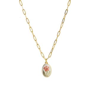 Unique Oval Flower Charm Necklace Adjustable Length Collarbone Chain Lightweight Copper Versatile Alloy