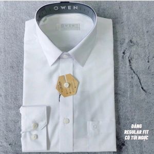 Áo sơ mi nam màu trắng dài tay Owen OLS100-OLS103 chất vải sợi sồi mềm mát