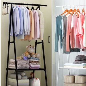 Triangle stand hanger baju rak buku rak pakaian rak gantungan baju rak susun serbaguna tempat baju dengan 4 roda /  Gita Stand Hanger Triangle Rak Segitiga Gantungan Baju Buku Serbaguna