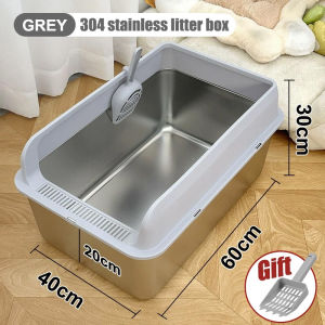 Stainless steel cat litter box cat litter box stainless steel cat litter box stainless steel cat litter box pet cat litter box with shovel 30L 30CM large capacity heightened cat litter box set