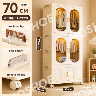 MOSHOE Foldable Cabinet for Clothes with Big Wheels Storage Organizer Durabox Plastic Customizable Foldable Wardrobe