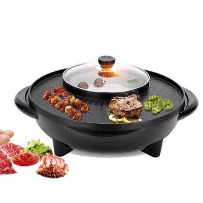 Electric Korean BBQ Grill Pan with Shabu Shabu BBQ Steamboat Hot Pot Frying Pan