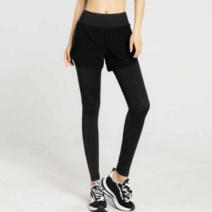 Gym Yoga Pants With Pocket Fitness Fake 2 Pieces Sportswear Training Jogging Tights Women High Waist Sports Leggings With Shorts