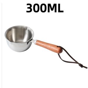 Stainless Steel Milk Pot Non Stick Small Cooking Pot Wooden Handle Melting Pot Resistant Rust-proof Kitchen Tool