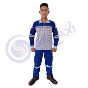 Wearpack Atasan Kemeja Safety Semi Jaket Warna Abu Muda Kombinasi Benhur Sleting Lengan Panjang