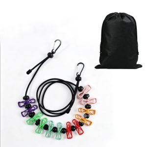 1.8m Retractable Portable Clothesline With 12 Clips & Bag / Windproof Non-Slip Clothesline For Camping Travel Hotel