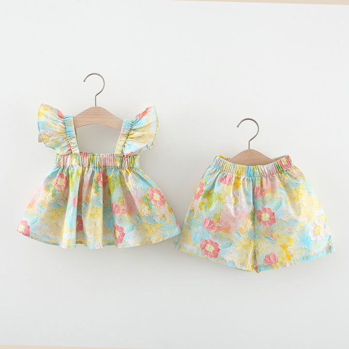 (0-3 Years Old) Girl Baby Set Two-Piece Set, Summer Cotton Flower Print ...