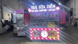 Xe bán Trà Sữa kèm thùng đá âm và khay topping nổi và tem theo yêu cầu cơ khí Tân Ngọc Châu TNC 0937 272 899