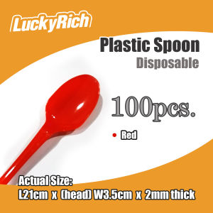 LuckyRich ~ Long Spoon - Red Disposable 100pcs for Party and Event needs