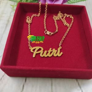 kalung titanium nama Sendiri Liontin custome elegant lapis emas 24k anti karat