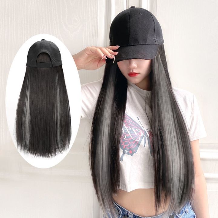 Buy one get one free Wig female long hair hat with hair