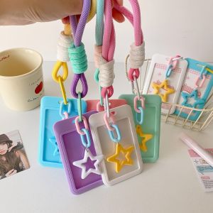 Acrylic Transparent Kpop Idol Photocard Holder Cute Star ID Credit Card Sleeve Cover Protector with Pendant Keychain