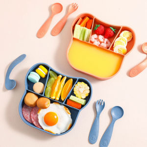 GUOYIHUA 4pcs ชุดอาหารเด็กชุดอาหารอนุบาลจานแบ่งจานอาหารการ์ตูนหลายสไตล์ชุดอาหารป้องกันการตก