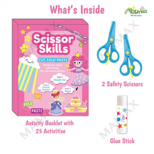 MAMAX【SG Ready Stock】Scissor Skills Activity Book Set for Kids★Cut Fold Paste Craft Kit with 2 Safety Scissors & Glue Stick✅Preschool Fine Motor Skills Toy✅
