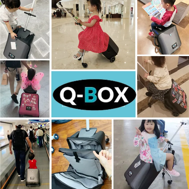 QBOX Kids Ride-On Luggage , Rideable Travel Suitcase with Pull Rod