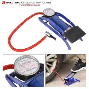 REVO High Pressure Portable Foot Tire Pump with Pressure Gauge for Car/Bike/Ball/Motorcycle