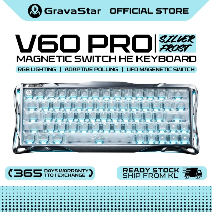 Gravastar V60 Pro 60% Hall Effect Magnetic Switch Gaming Keyboard - Silver Frost