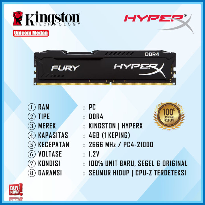 RAM PC DDR4 4GB 2666MHZ PC4-21000 HYPERX FURY KINGSTON Ram Pc4
